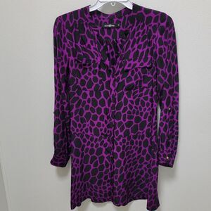 Alice & Trixie Purple Black Long Sleeve Leopard Silk Dress XS